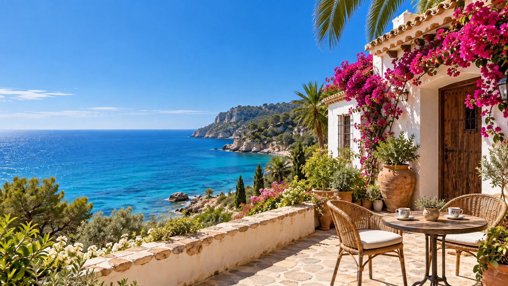 Mediterrane Terrasse mit Meerblick